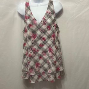 Lane Bryant Pink Floral Plaid Tank Top